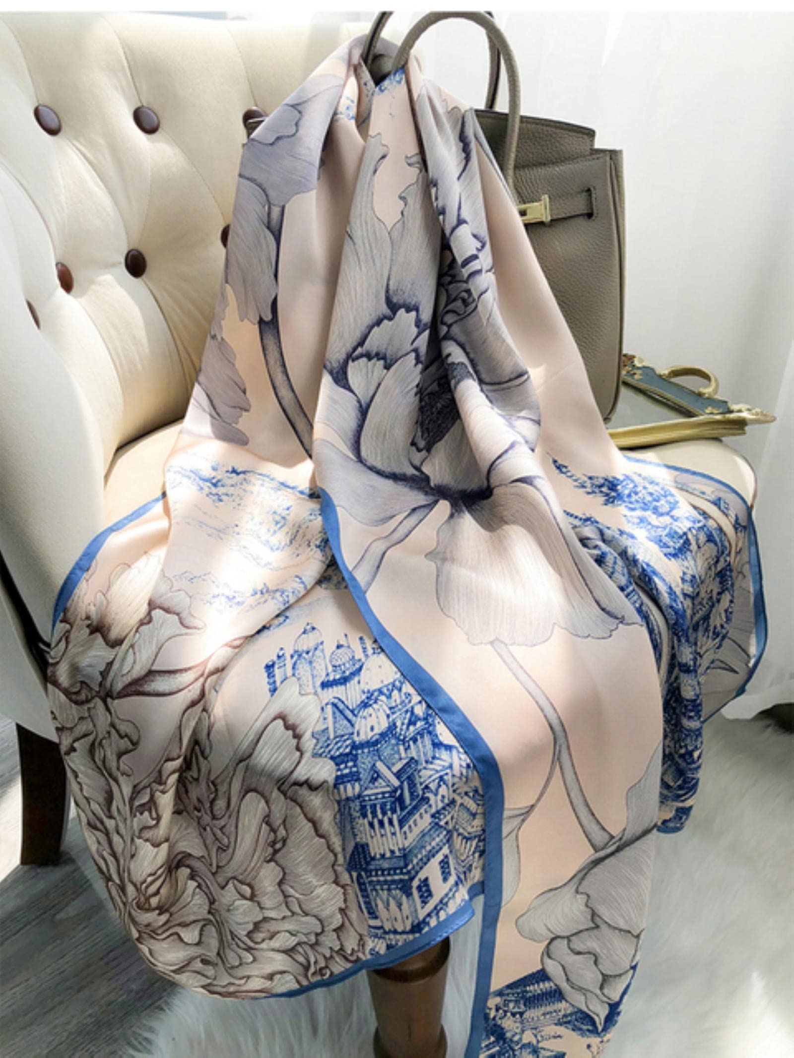 MBU Women Silk Winter Scarf Luxury Design Print Lady Beach Shawl Scarves Fashion Smooth Foulard Female Hijab