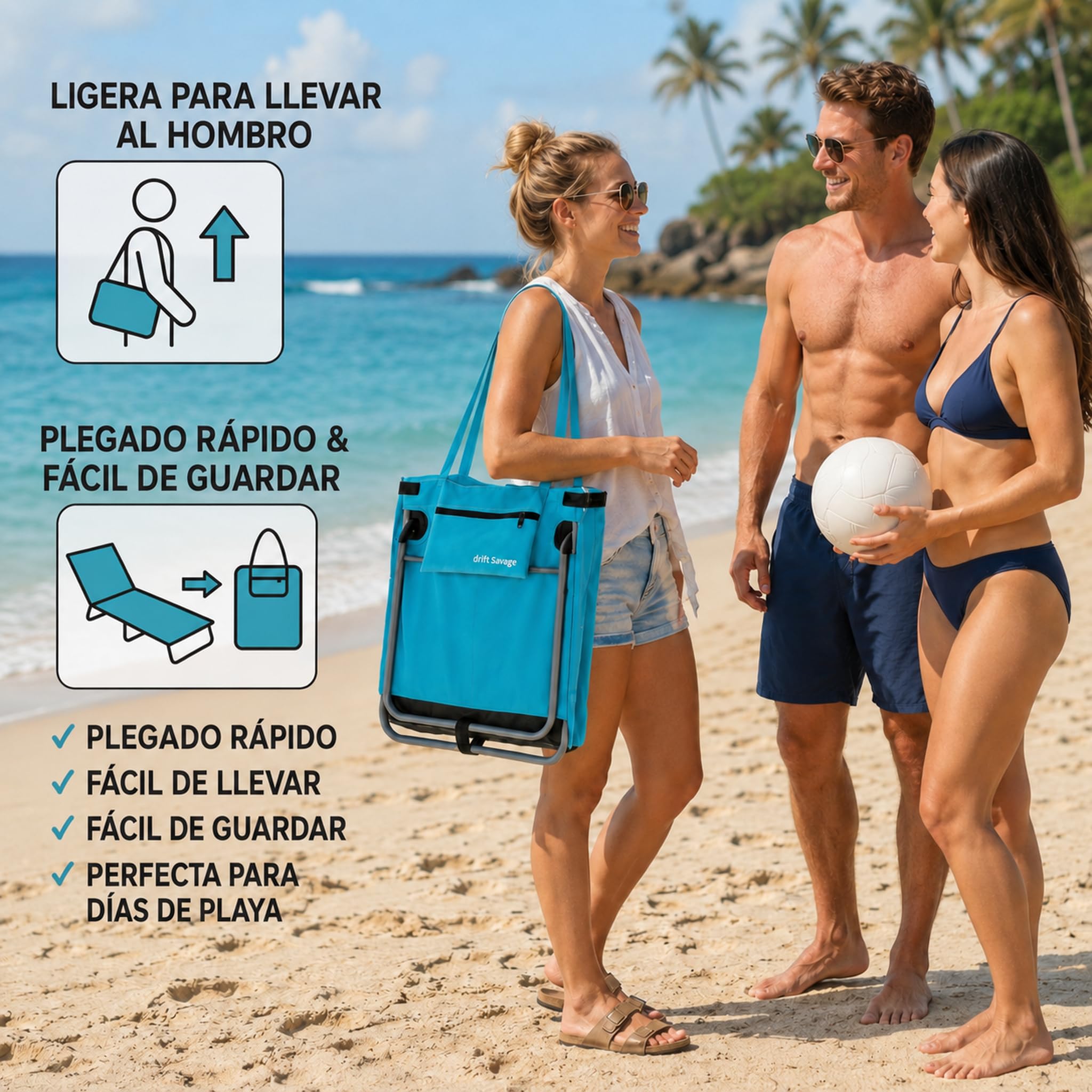 Juego de 2 sillas de Playa Plegables (Azul Lago)