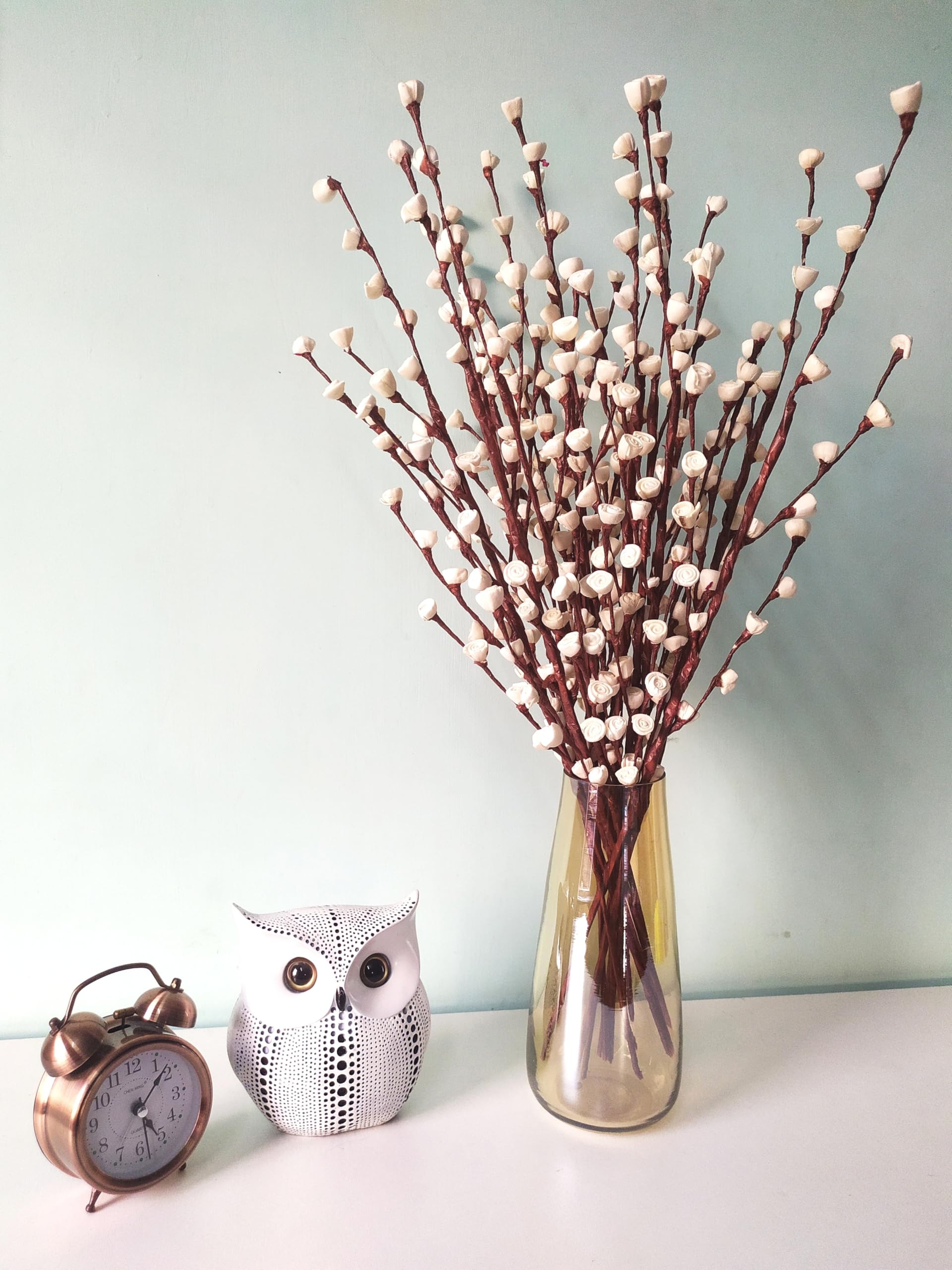 SILPOMALL Artificial Flower Sticks with Mini Rose Buds for Home Décor | Handmade Dried Flowers for Living Room, Office & Gifting (White)-image-17