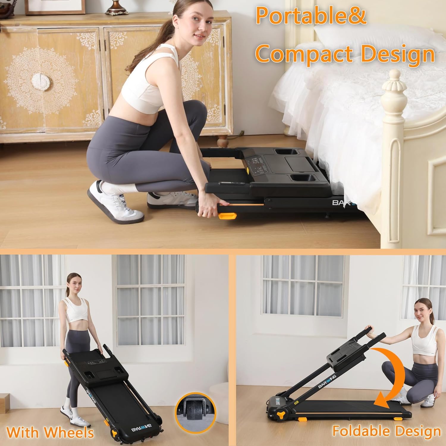 BARWING Foldable Incline Walking Pad 3.0/3.5 HP Treadmills for Home, 7.5/8.5 MPH Under Desk Treadmill with Handles, Foldable Treadmill with Quiet Brushless, 330 LBS Weight Capacity