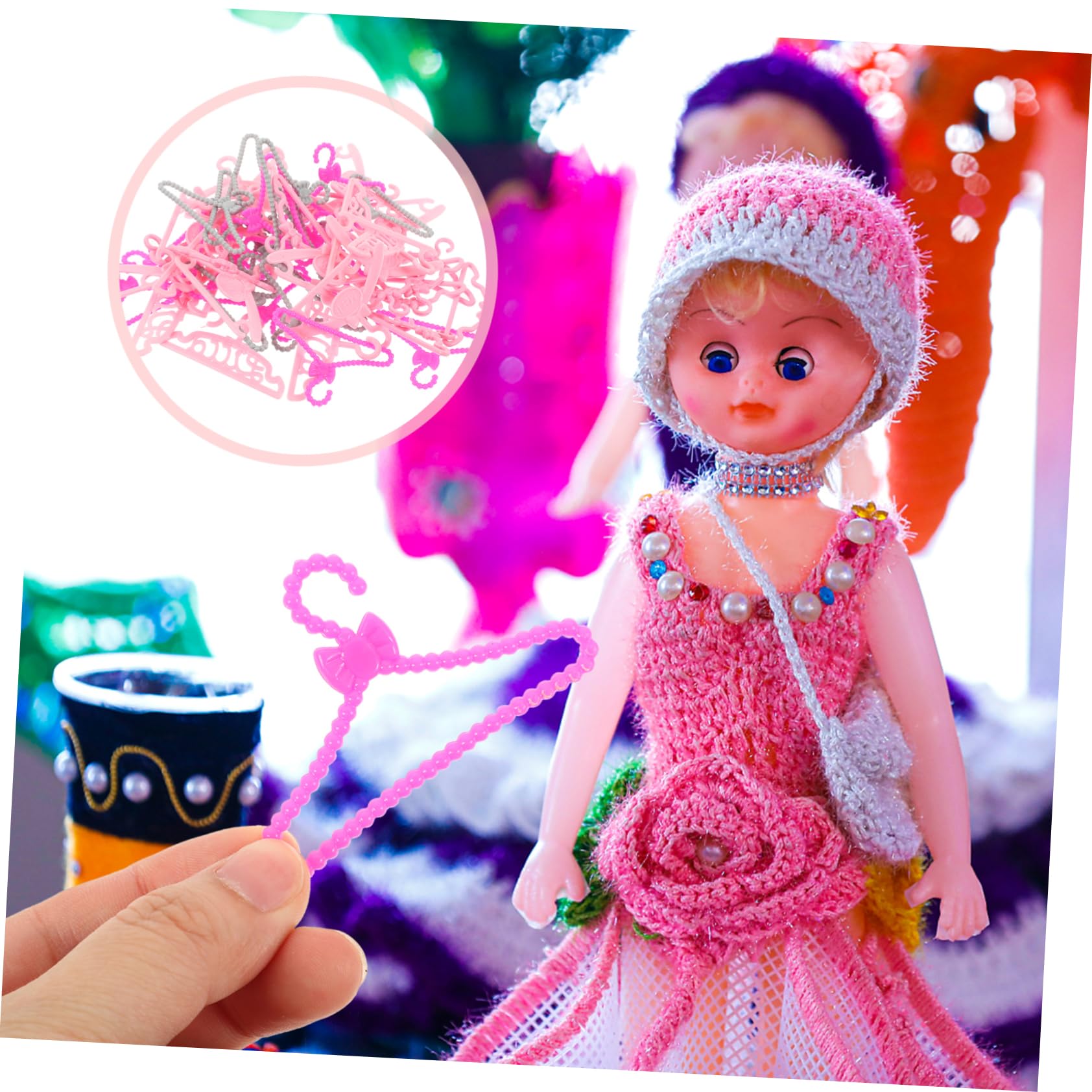 Sosoport 50Pcs Mini Doll Clothes Hangers Dress Holding Rack for Doll Clothing for Organizing Rooms Present for Who Love Doll Accessories
