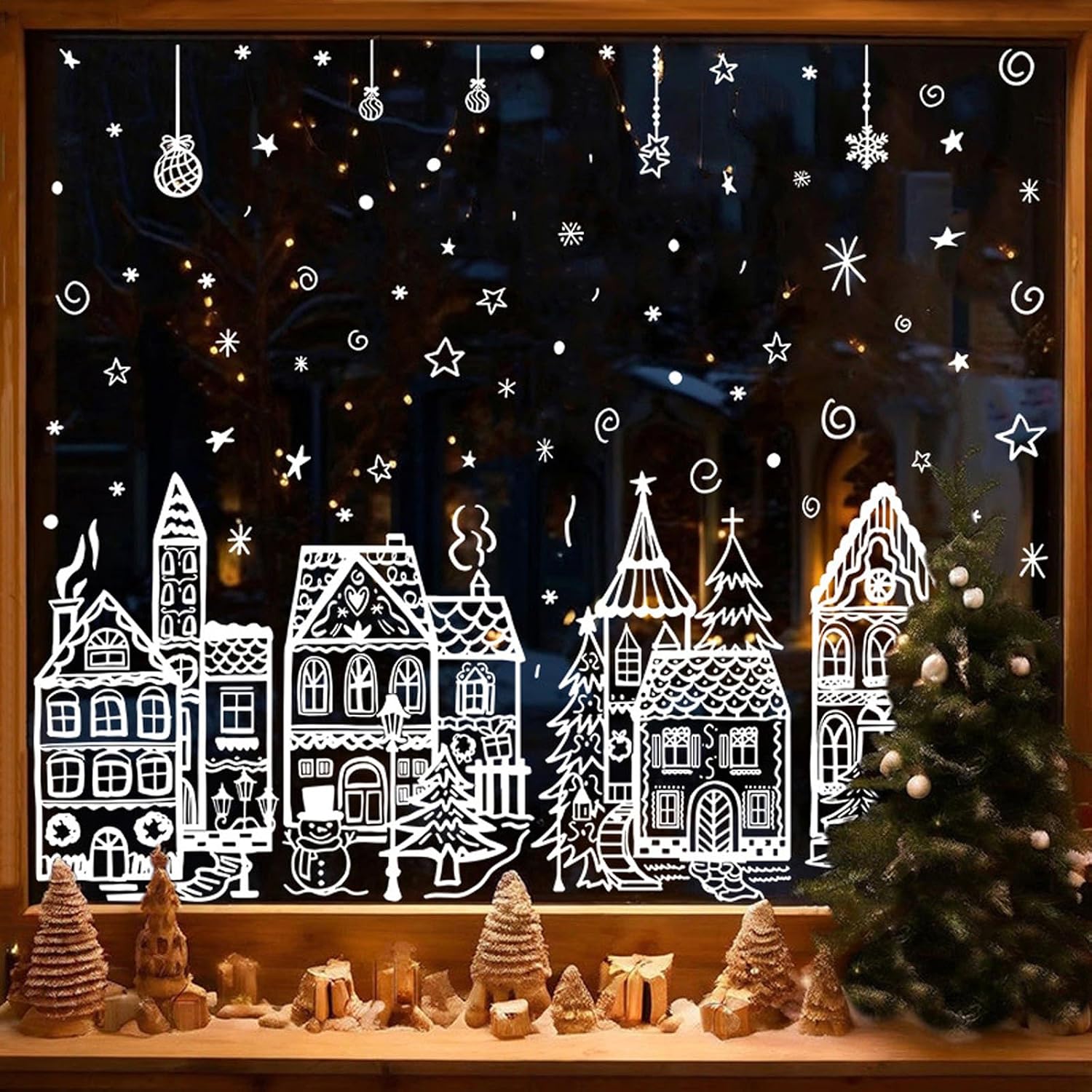 Christmas Village Stickers, Large Chistmas Village Window Clings, Christmas Window Decals for Mirrors & Glass, Non Adhesive Xmas Winter Windows Clings for Holiday Home Party Decor (12PCS,11.8*17.7in)
