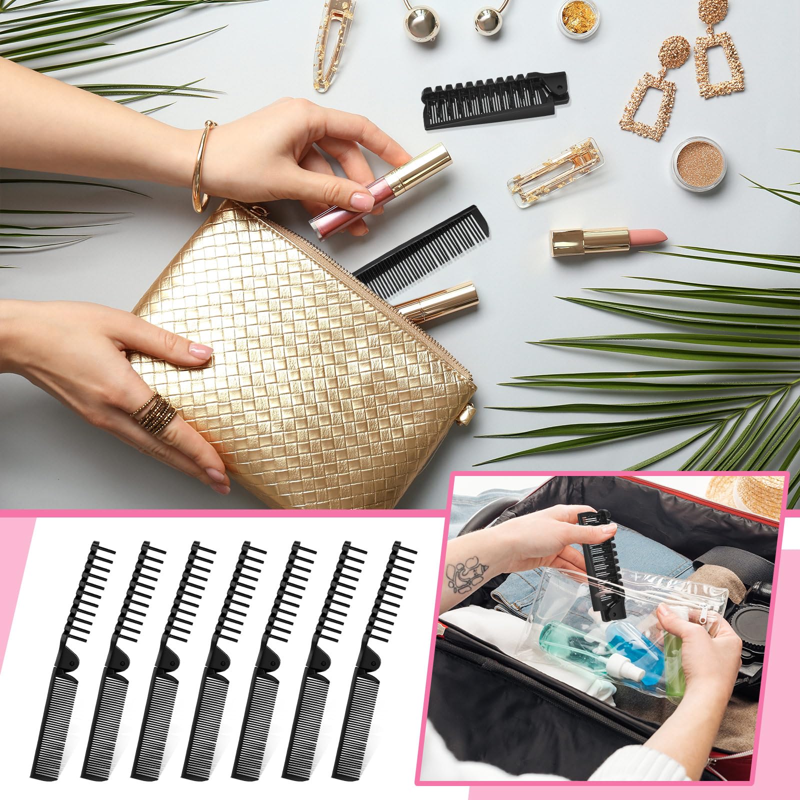 Maxcheck Tragbare faltbare Haarbürste, Doppelköpfe, Reisekamm, Taschen-Kamm, kompakte Größe, Haarkämme, kleine Bürste, Kamm, Styling-Werkzeug für Damen, Herren, Zuhause, Krankenpflege, Schwarz, 200