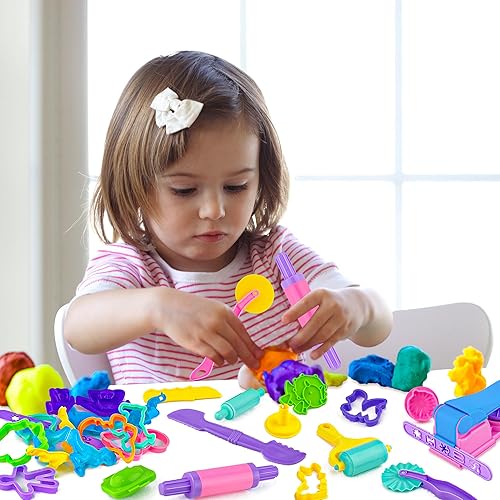 Miniatura 5 de 38 herramientas de masa para niños  Juego de accesorios de arcilla para modelar pastel con cortador de pizza, rodillo, tijeras de seguridad, prensa