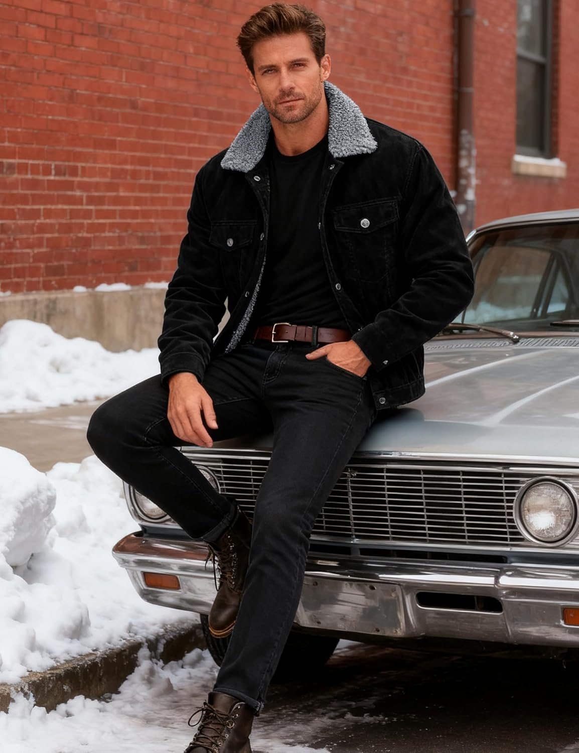 MAGCOMSEN Men's Corduroy Jacket Winter Sherpa Lined Warm Thick Trucker Cargo Coat with 5 Pockets - Image 3