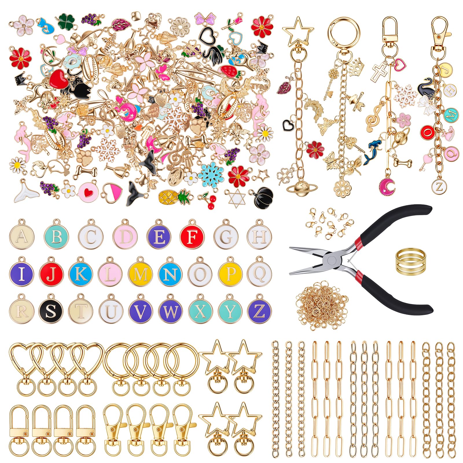 Homgaty 323Pcs Keychain Making Kit DIY Charm Keyring Set with Key Ring Hoop