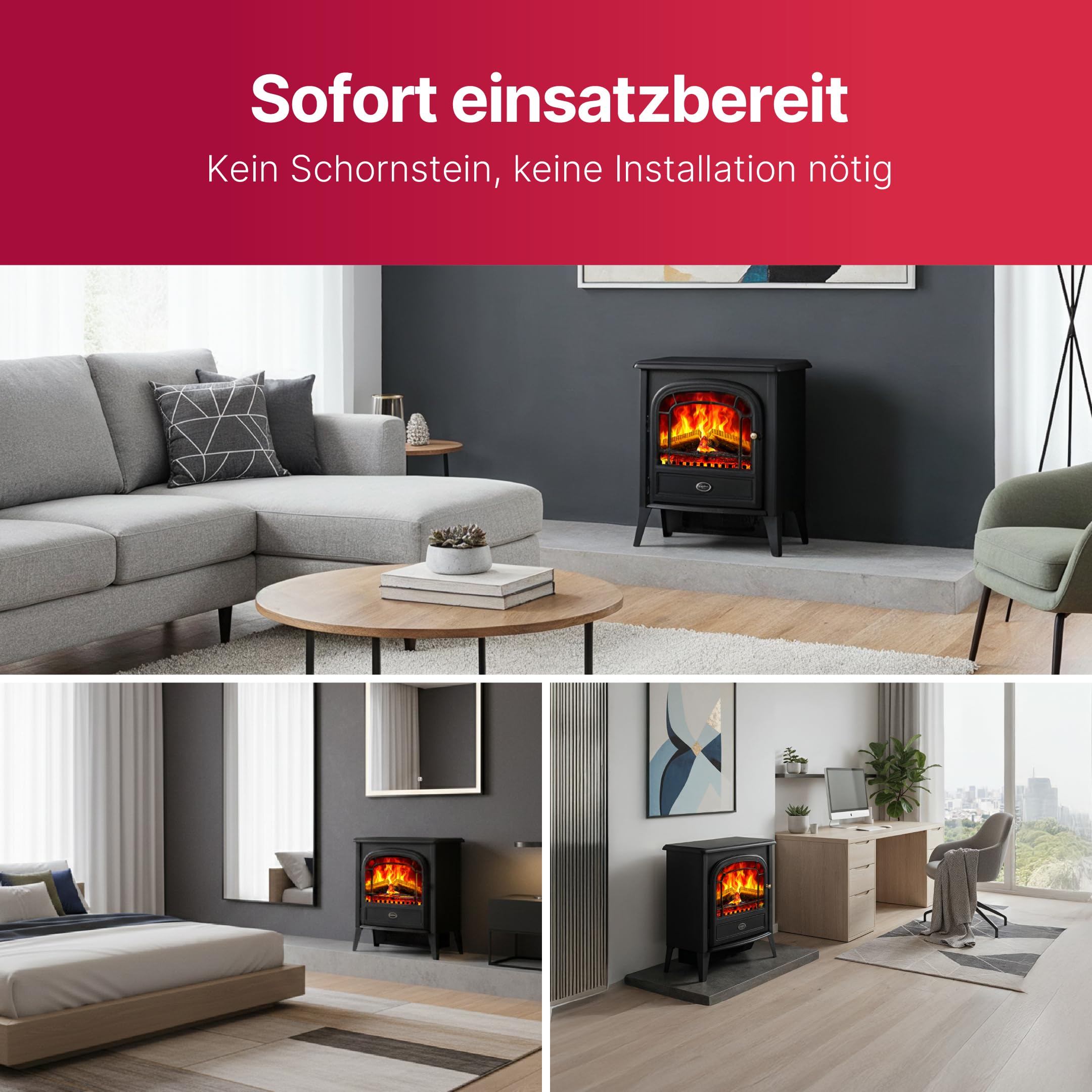 Dimplex Club Elektrokamin - Freistehender Elektrischer Kamin mit Holzscheit- Glutbett und Optiflame LED-Flammeneffekt - Zuschaltbarer 2kW Heizlüfter - Inklusive Fernbedienung