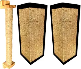 Kit 1 Arranhador Poste Parede + 2 Sisal De Canto Sofá P Gato