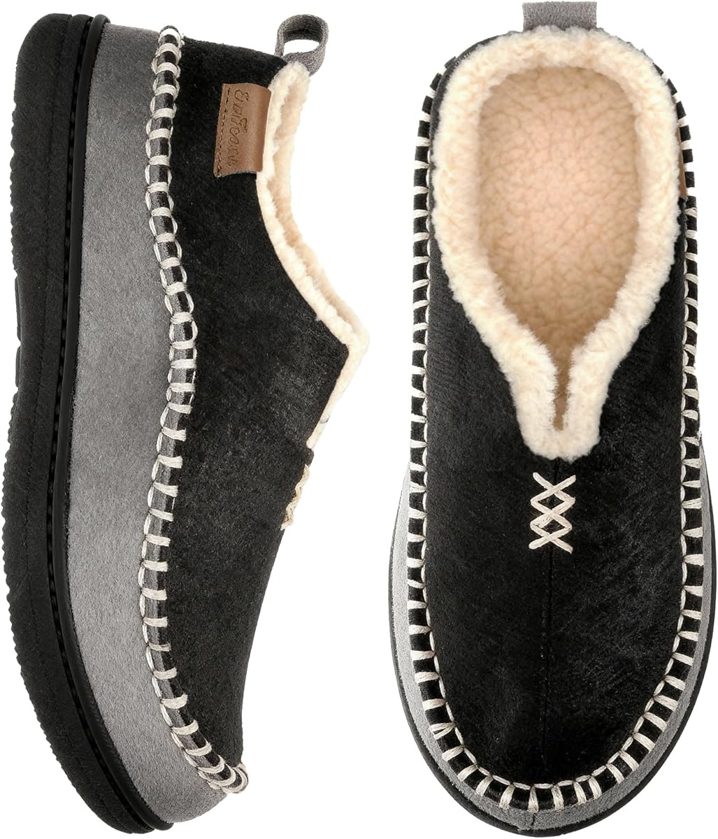 EverFoams Men's Suede Memory Foam Moccasin Slippers with Fuzzy Sherpa Lining