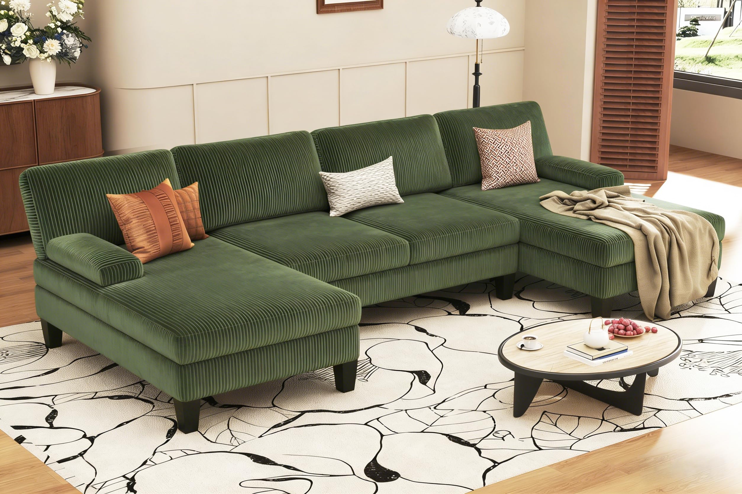 Photo 1 of ***PARTIAL SET - PRICE ADJUSTED***
WAYTRIM Sectional Couches for Living Room 108" U-Shaped Modular Sofa Convertible Couch with Double Chaise,Removable Pillows Upholstered 4-Seat Couch for Apartment (Green)