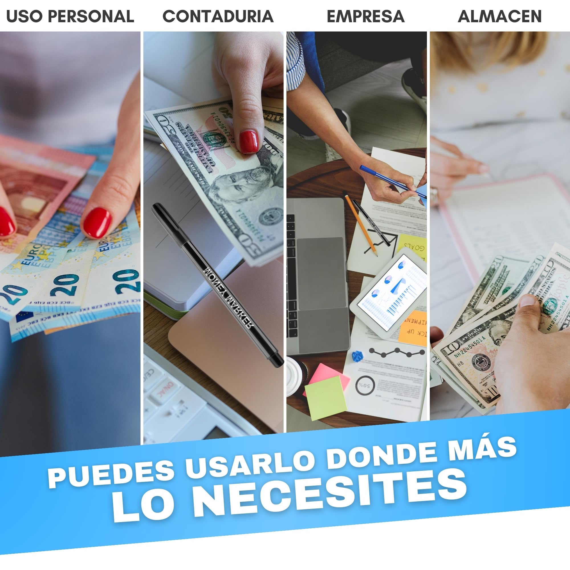 Rotulador Detector de Billetes Falsos 6 Uds Comprobación Rápida Euros Dólares Libras