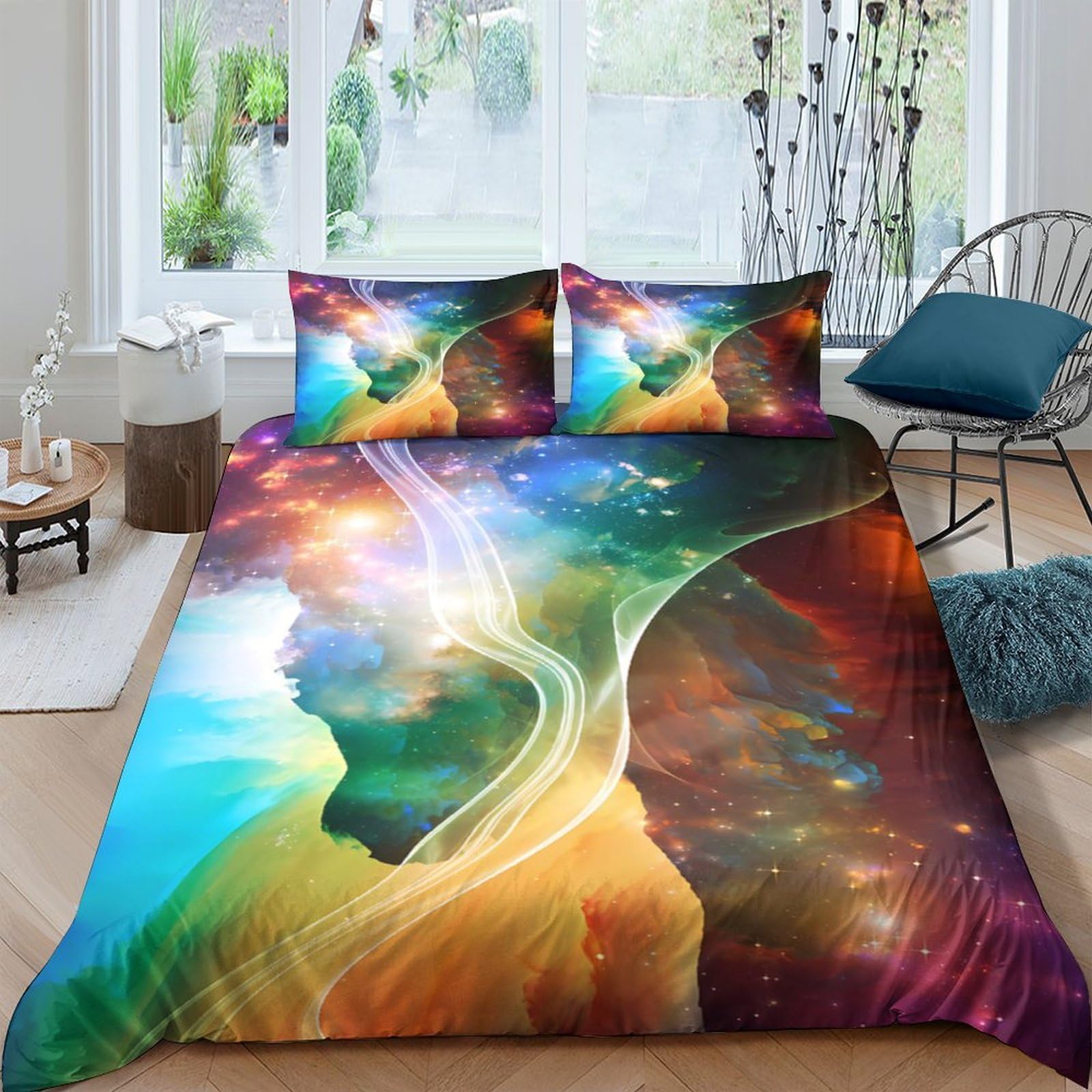 Ctjqhvkz Style-4 3D Printed Galaxy Starry Sky Fitted Sheet Microfiber Colorful Cosmic Nebula Mattress Cover Bedroom Decor Single（135X200cm）