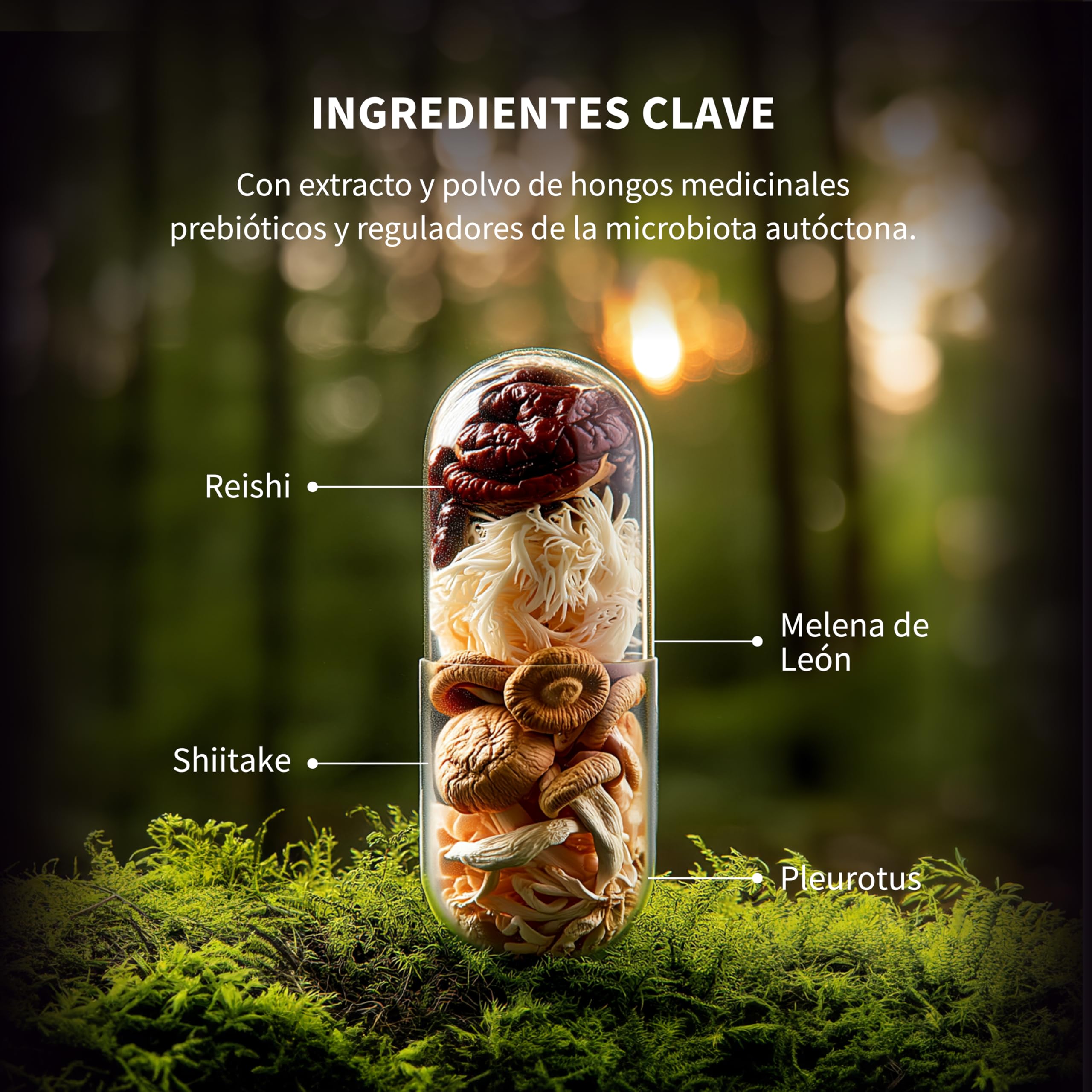HIFAS DA TERRA - HIFAS-Microbiota Extractos de Hongos Puros de Reishi, Melena de León, Pleurotus y Shiitake para el Bienestar Digestivo, con Efecto Prebiótico - Refill 60 Cápsulas