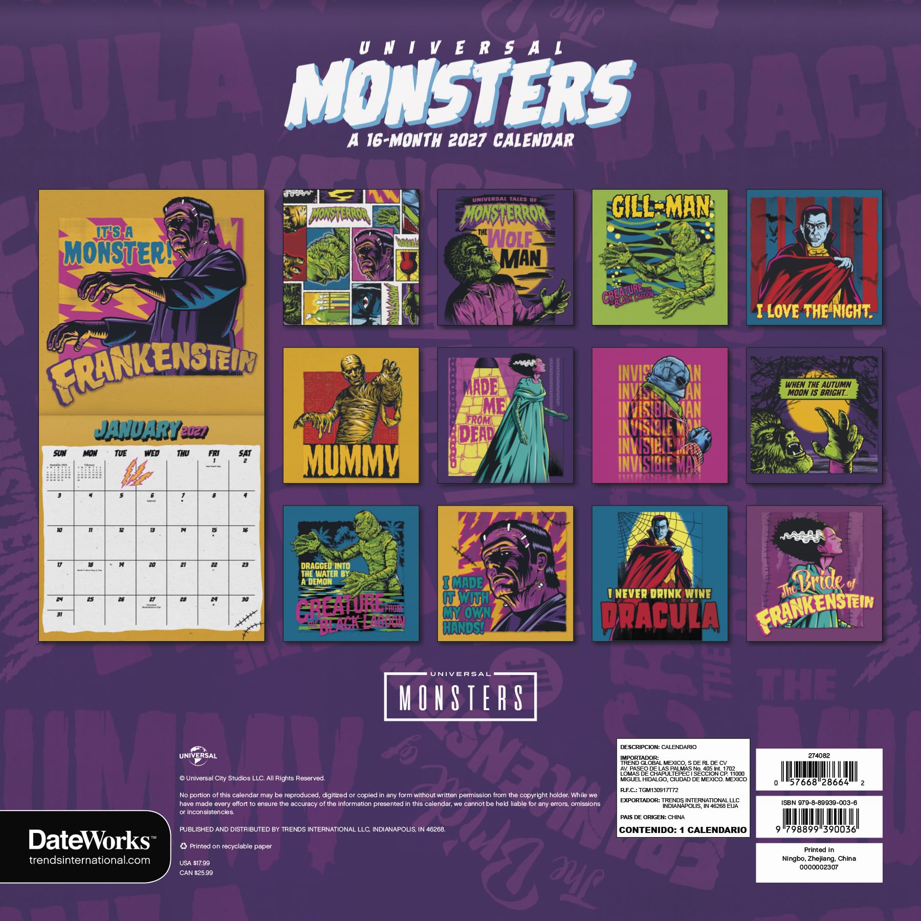 2027 Universal Monsters Wall Calendar