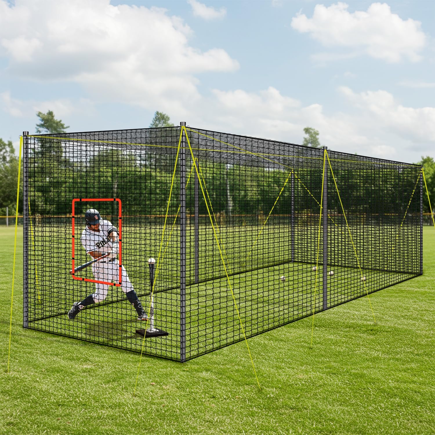 30FT x 12FT x 8FT Batting Cage for Baseball & Softball with Pitching Machine Hole,Detachable Door,Target,and Guide Ropes,Portable Batting Cages for Backyard,Park,Field