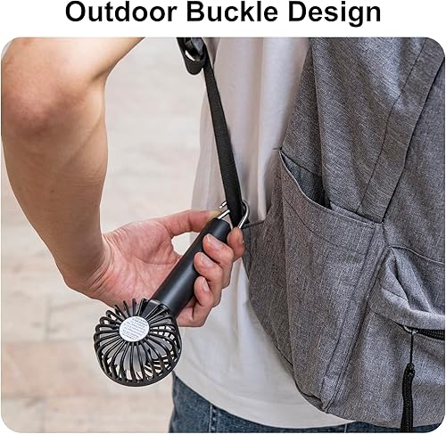 Miniatura 2 de GAFres Ventilador de mano portátil con hebilla de escalada, mini ventilador personal recargable por USB, 3 velocidades, ventilador de maquillaje