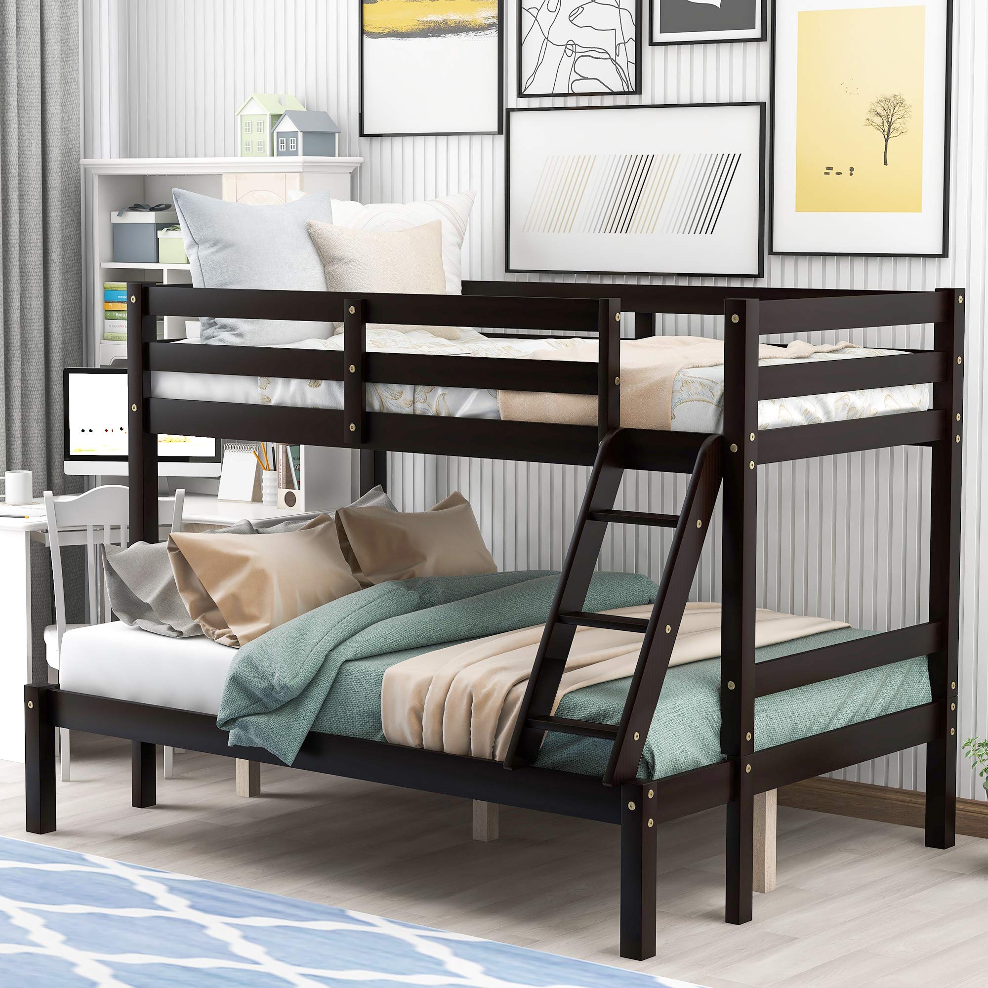 Amazon.com: Harper & Bright Designs Twin Over Full Bunk Bed for Kids, Solid  Wood Bunk Bed Frame Whit Guardrail & Removable Ladder (Espresso, Twin Over  Full) : Home & Kitchen