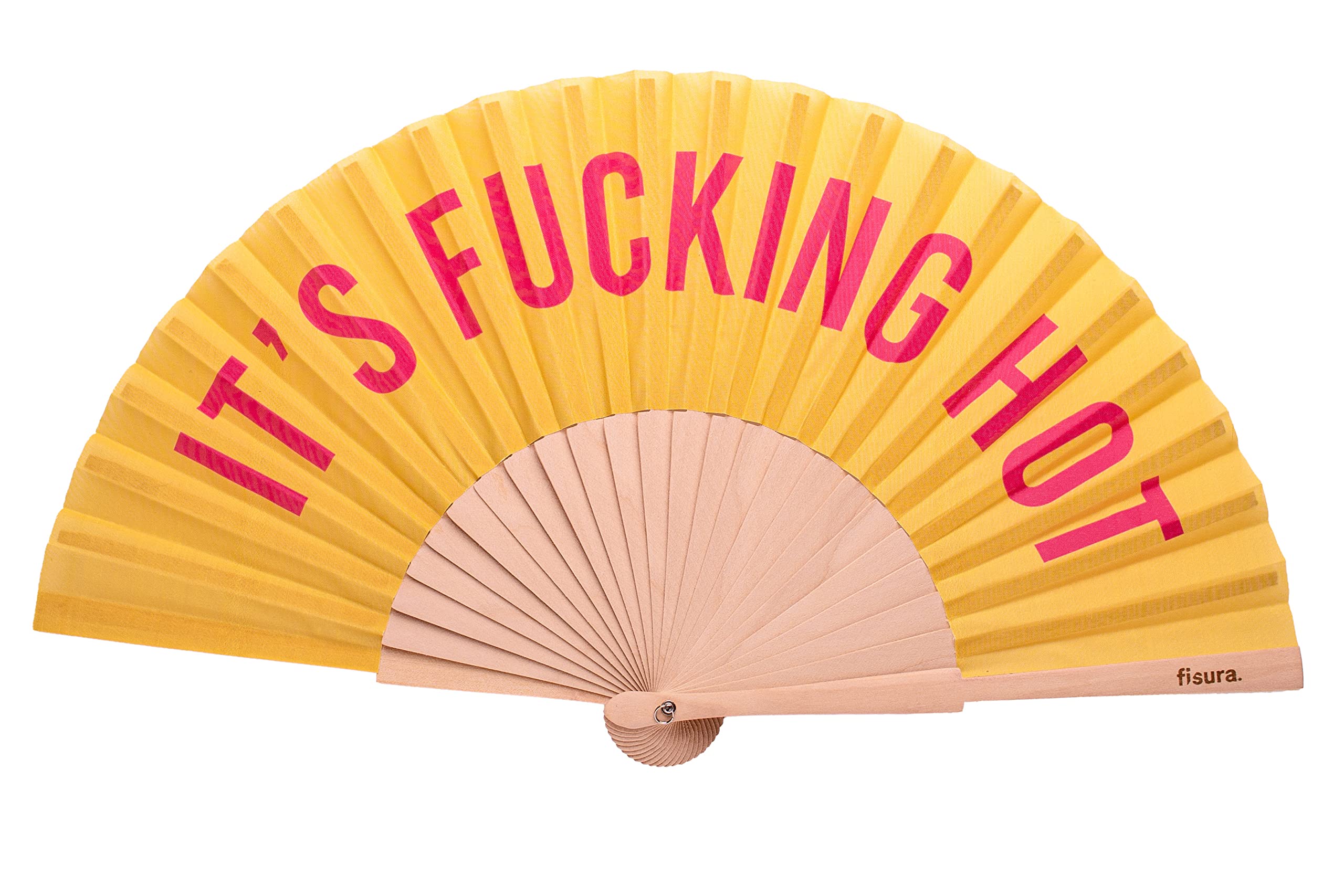 Fisura Original fan with message. Modern and colourful wooden fan. Hand fan. Hanger included. Dimensions: 42.5 x 23 cm