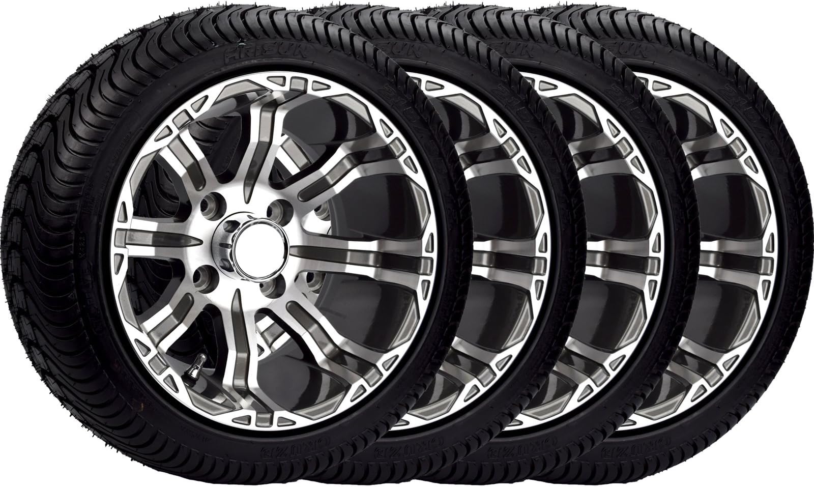 Set of 4 Instamatic Golf Cart DOT/Turf Tires with 12" Aluminum Rims (Gun Metal)