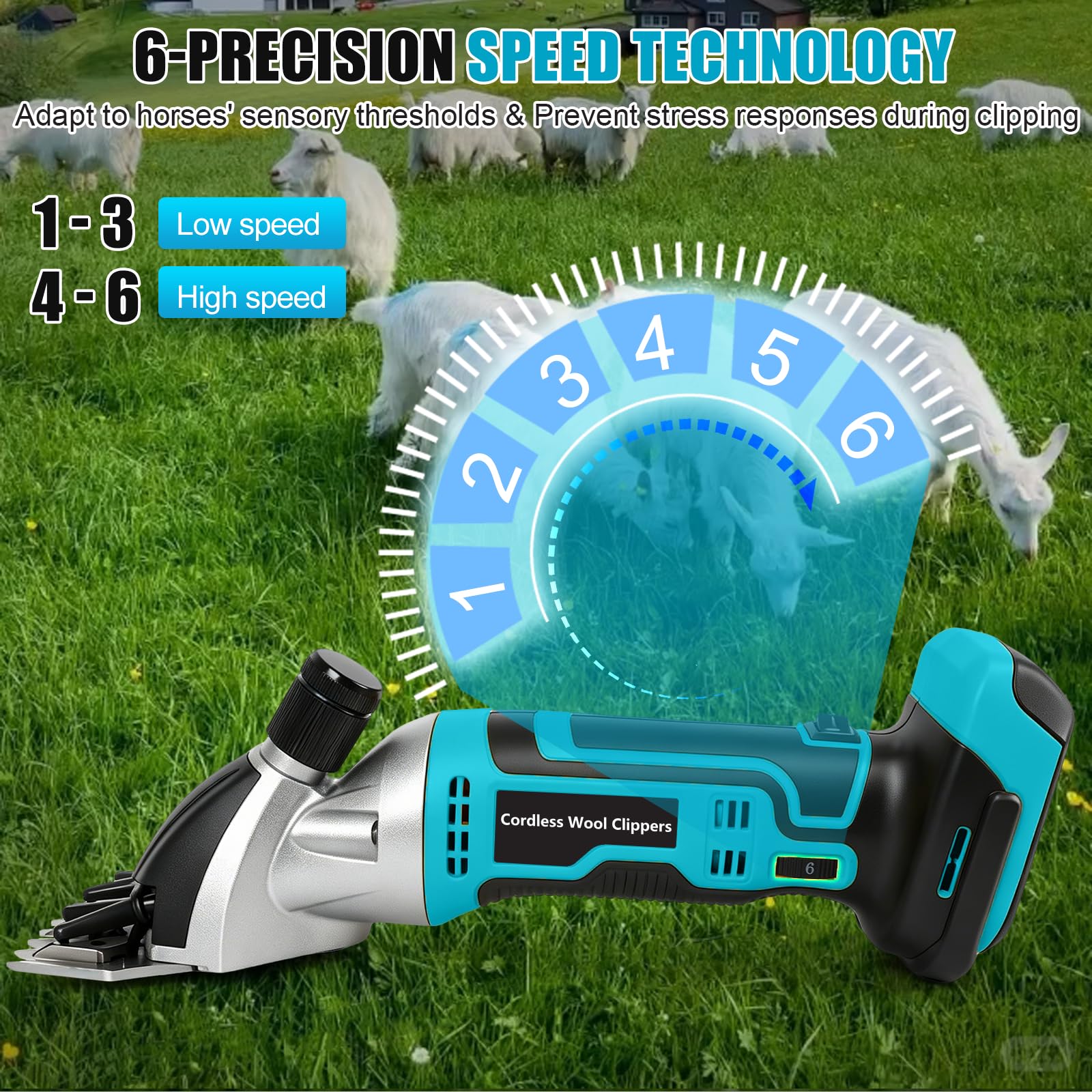 tijeras para ovejas inalámbricas de 850W, Esquiladora eléctrica, 3000 RPM, 6 velocidades, garra ajustable, ideal para ovejas, alpacas y cabras, azul (sin batería)