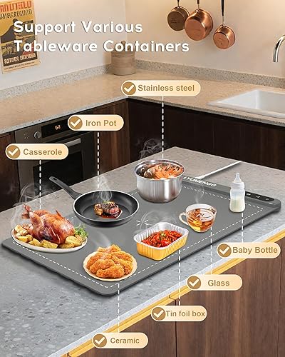 Miniatura 5 de Tapete de calentamiento para alimentos de 500 W, grafeno de alta tecnología, 5s, tapete de calentamiento rápido de alimentos, 6 temperaturas y 6
