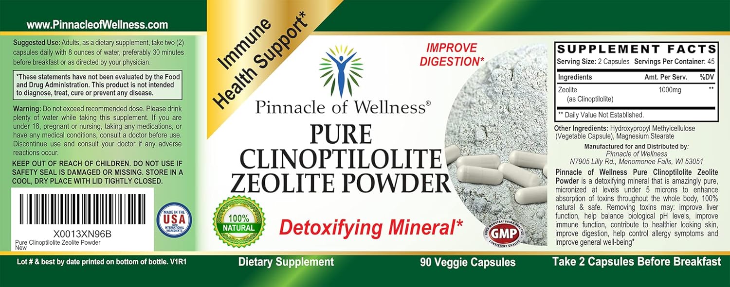 Pure Clinoptilolite Zeolite Powder – Detox Cleanse Dietary Supplement – 90 Capsules