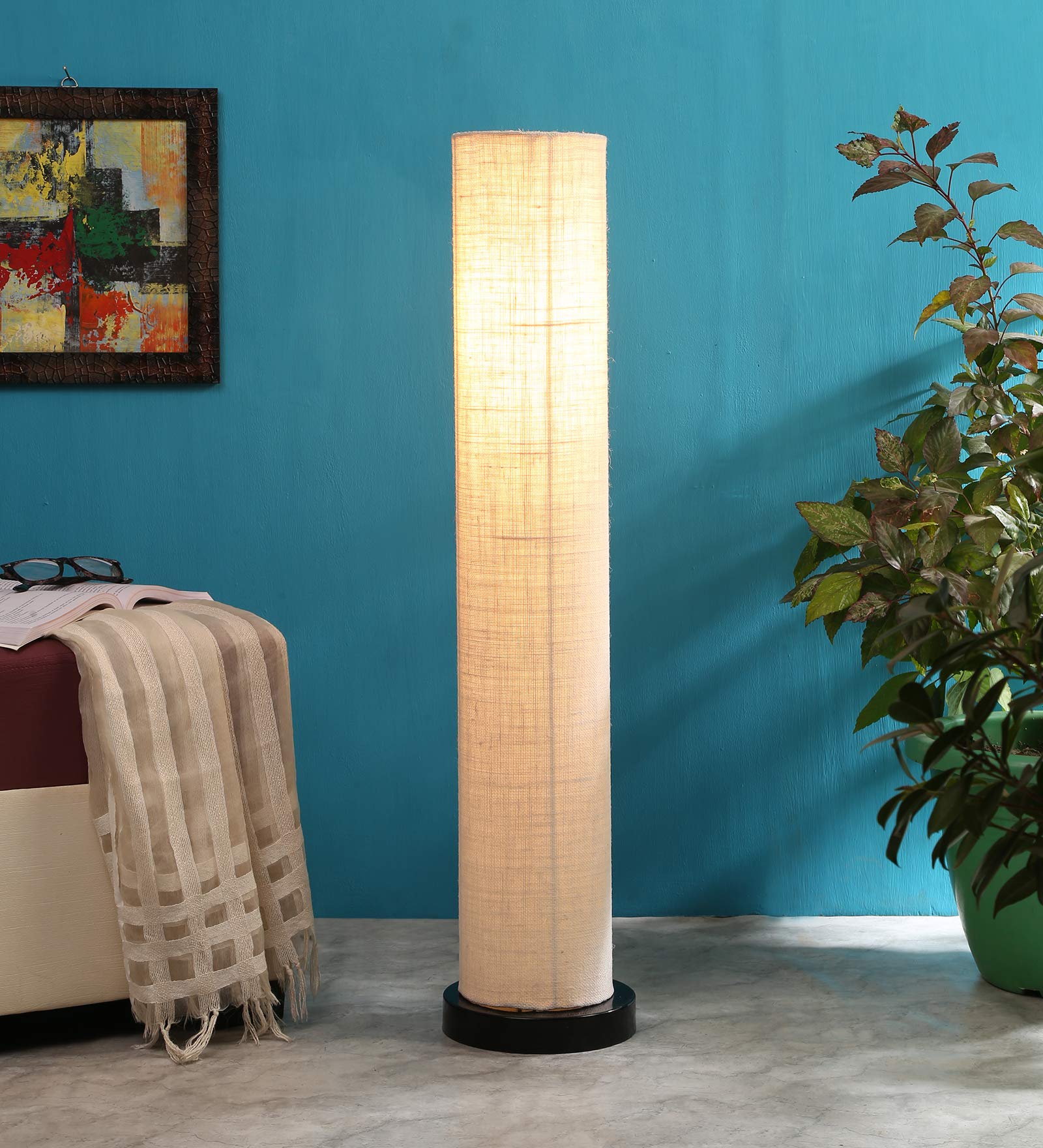 AMDHOME Jute Shade LED Round Shape Floor Lamp, Standing Modern Iron Finish Base (33 Inch, Color-White) - For Bedside & Living Room, Bedroom | Home Decor, Hotel, Office Decoration | Perfect for Gifting-image-44