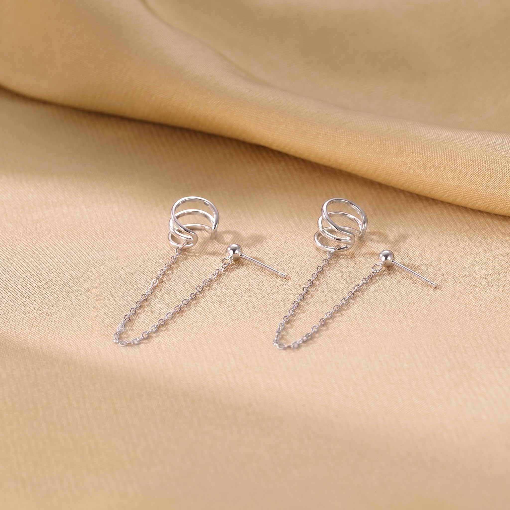 SLUYNZ 925 Orecchini Polsino in Argento Catena per Donne Ragazze Adolescenti Orecchini Leccapiedi Borchie (A-Silver)