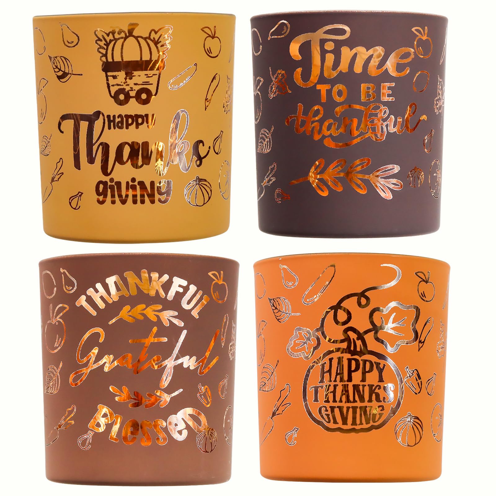 SHMILMH Glass Votive Candle Holders 4PCS Thanksgiving Tealight Candle Holders for Fall Table Centerpiece, Thanksgiving Decorations Indoor or Outdoor D