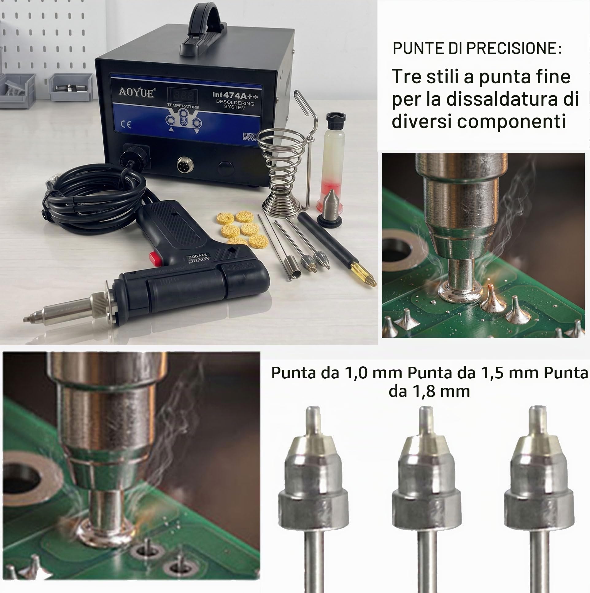Aoyue Pistola dissaldante 474A++ con aspirazione 80KPA 70W stazione di dissaldatura riscaldamento e design avanzato della punta