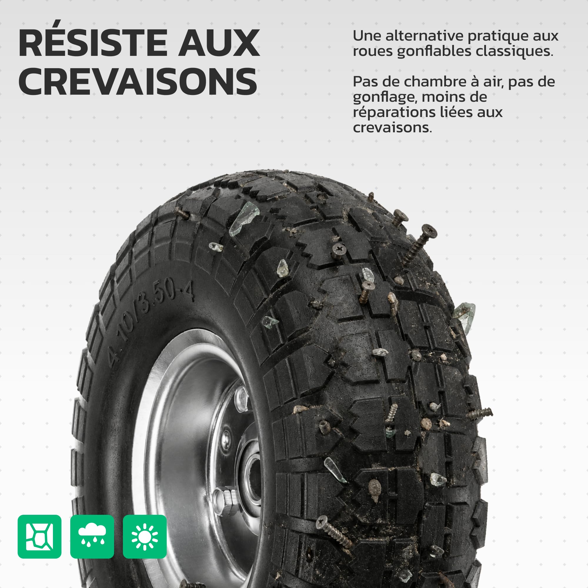 MOOVMOOV Roue Increvable 4.10/3.50-4 (x2) Alésage pour Axe 16mm - Moyeu Déporté 55mm - Pour Diables, Brouettes, Chariots, Etc. - Inclus Bague de Verrouillage + Calotte Autobloquante