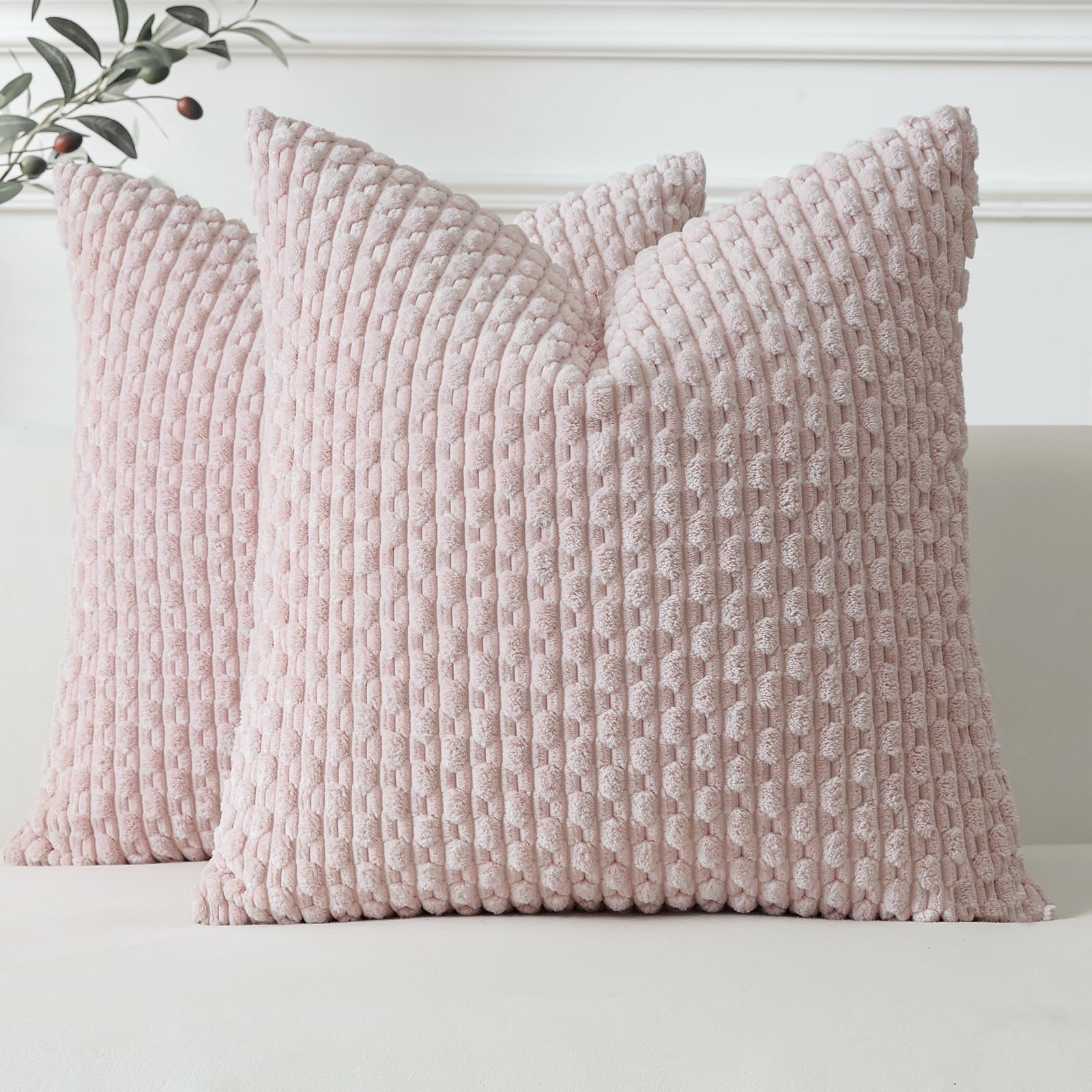 Sungeek Set of 2 Light Pink Soft Corduroy Decorative Cushion Covers Boho Striped Throw Pillow Covers for Sofa Couch Living Room Patio Farmhouse Home Decor Pillowcases 40x40cm — image 1