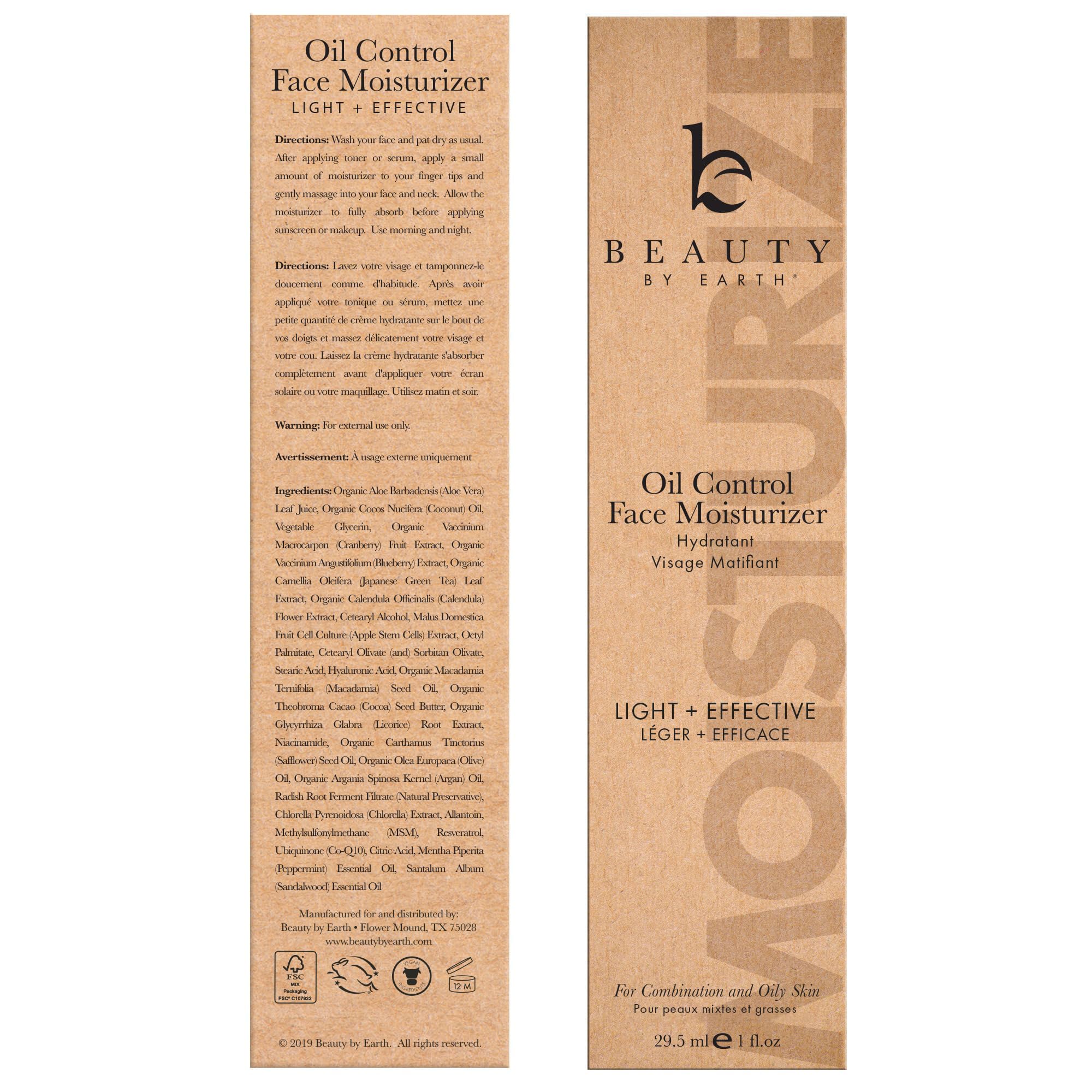 Beauty By Earth Crème hydratante pour le visage bio et naturel Visage Quotidien Crème hydratante pour Sensible, ou Combo peau grasse; Lumière et apaisante pour hommes et femmes