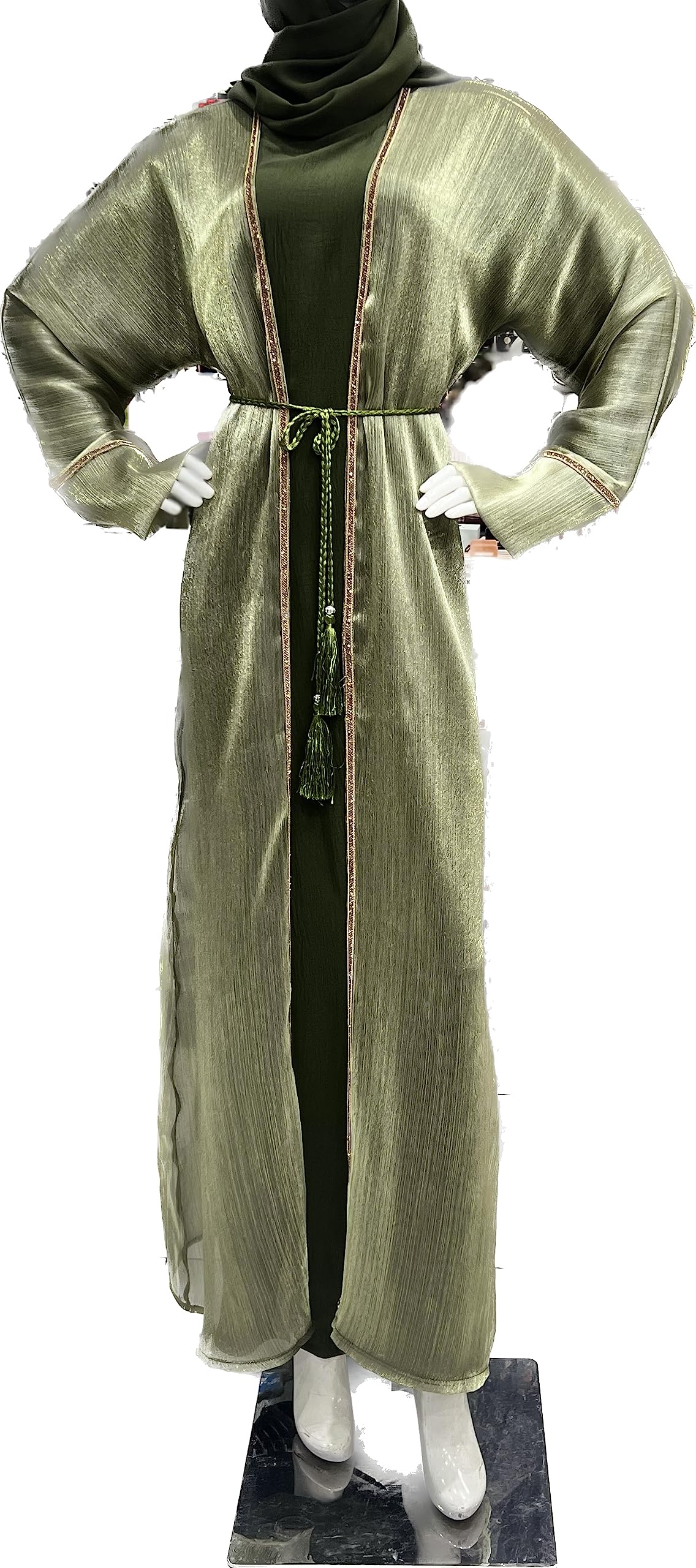 Women's premium double model abaya,matching hijab, green