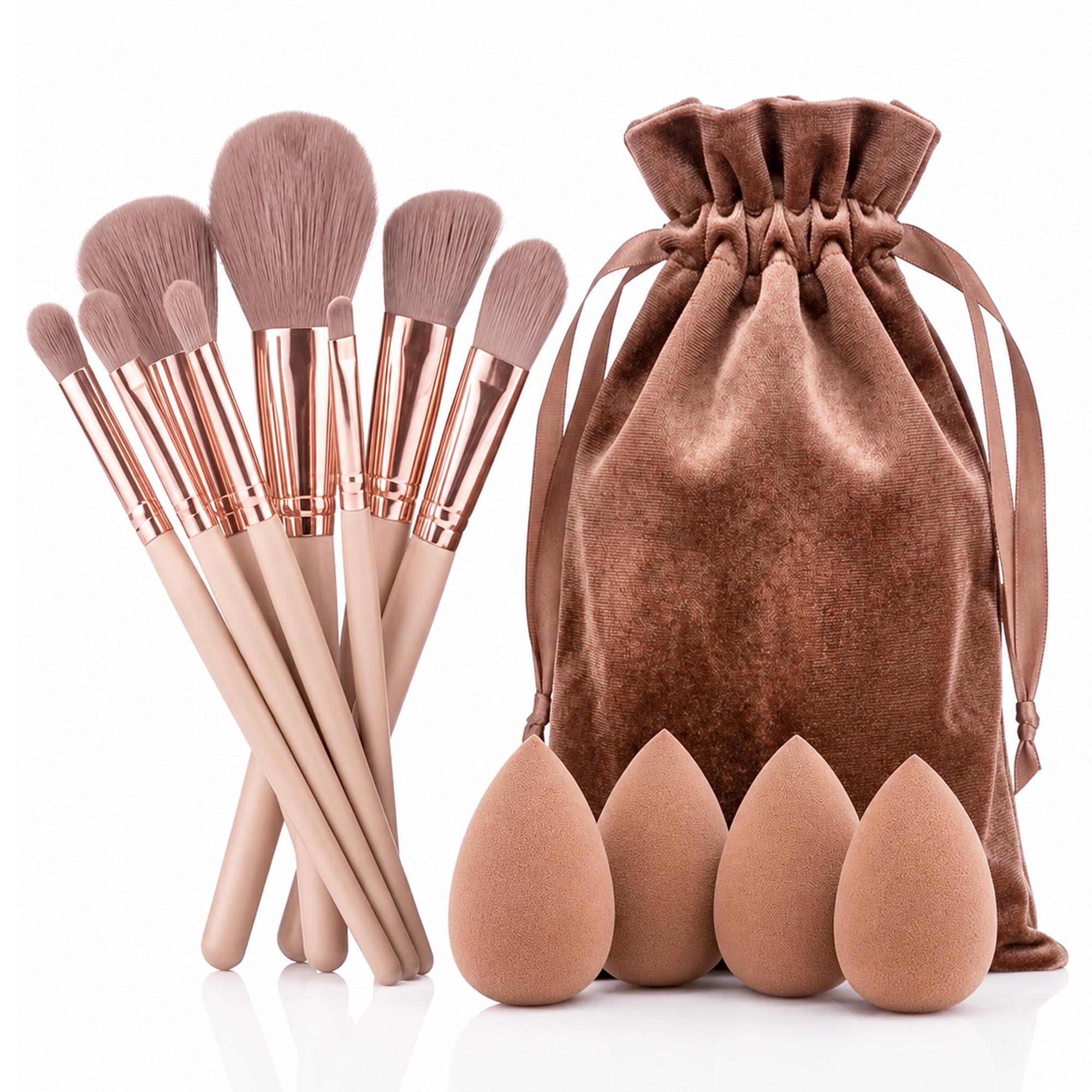 GLUN® Professional Makeup Brush Set with Beauty Blender Sponges, Loofha & Storage Pouch, Soft Bristle Cosmetic Brushes Kit for Foundation, Blush, Powder & Eye Makeup-picture-22