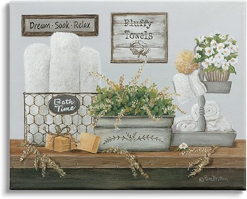 Stupell Industries Lienzo decorativo para pared de cuarto de baño Country Washroom, 40 x 30, azul