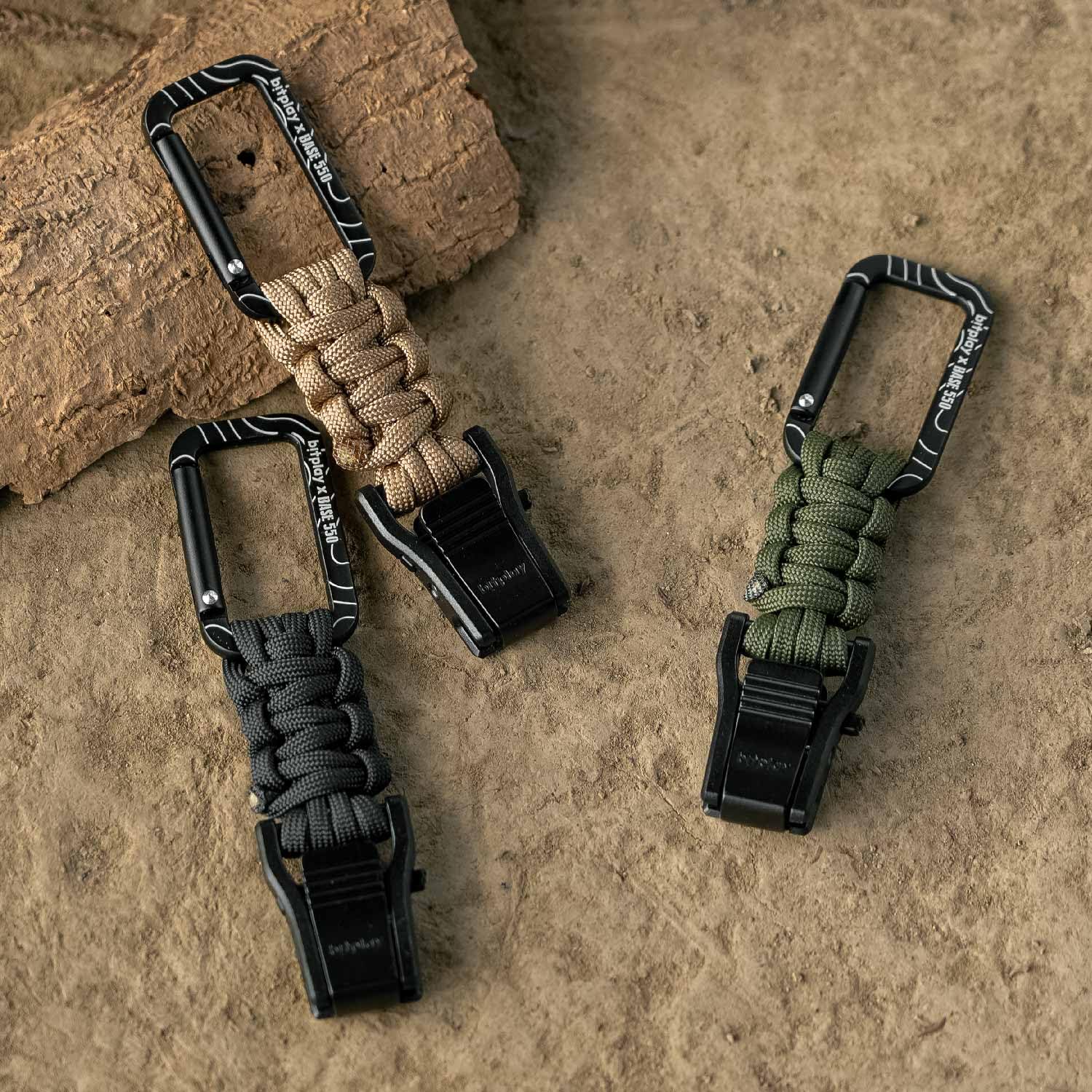 Bitplay Base550 - Mosquetón paracord de liberación rápida para aventuras al aire libre, camping, senderismo, gimnasio, hamacas, llaveros y otros artículos utilitarios