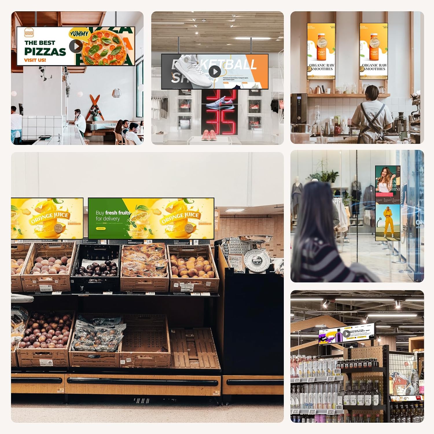 29inch Ultra-Wide Digital Signage Display, 700nits Slim 25.8mm, 6.8mm Frameless Commercial Advertising Screen Digital Menu Board for Restaurants, Retail, USB/HDMI/WiFi, Android OS Free Cloud CMS