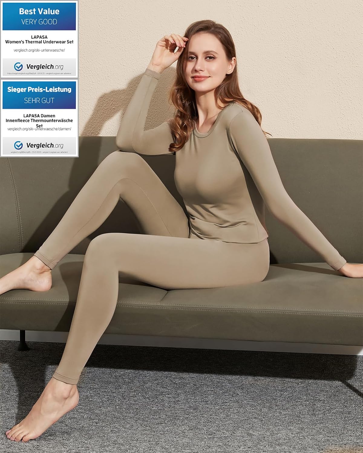 LAPASA Women's Thermal Underwear Set Fleece Lined Long Johns Top & Bottom Soft Base Layer Light/Mid/Heavy Weight L17/ L41/L44 - Image 4