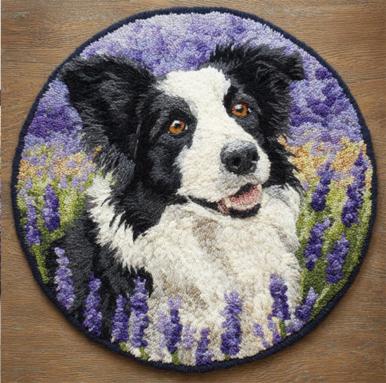 Kitquiver Dog Animal Latch Hook Rug Kits Border Collie and Lavender Latch Hook Kit for Beginners，Tapestry Carpet Latchs Set for Adults Self Knotting Set DIY Craft Kits 100x100cm