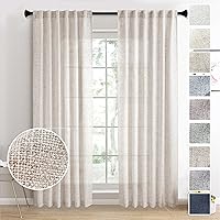 Vista 9 de Cortinas de lino blanco con pestaña trasera de 108 pulgadas de largo, 2 paneles para sala de estar, cortinas de estilo rústico bohemias, filtro
