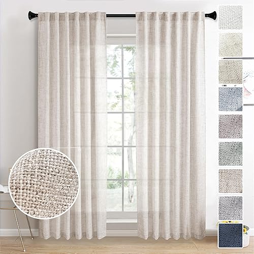 Miniatura 9 de Cortinas de lino natural con pestaña trasera de 72 pulgadas de largo para sala de estar, dormitorio, juego de 2 paneles de filtrado de luz,