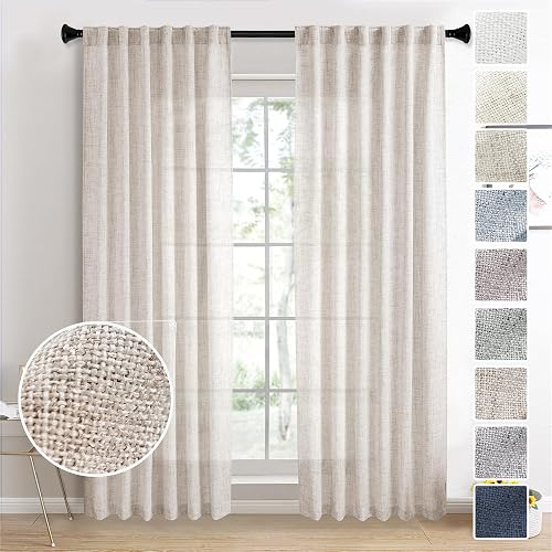 MEETBILY Linen Drapes 92 Inch Long Curtains 2 Panels Set