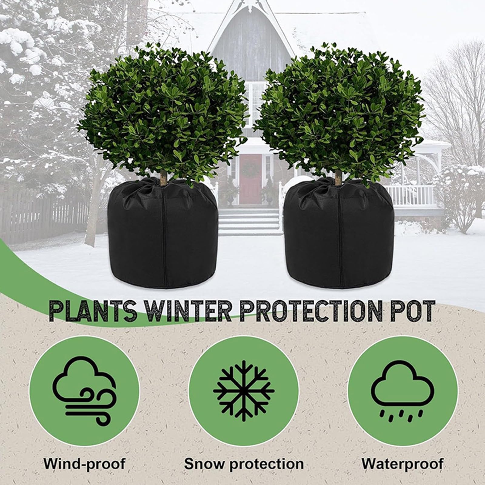 Funda de protección para plantas de invierno, funda para macetas al aire libre con cordón y cremallera, bolsa protectora para macetas
