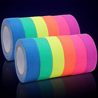 Yopay 12 Pack UV Tape Blacklight Reactive, Glow in The Dark Tape, 0.59inch x 16.4ft, Fluorescent Neon Gaffer Cloth Tape Under UV Black Light for Glow Party Birthday Supplies (12 Packs, 6 Colors)