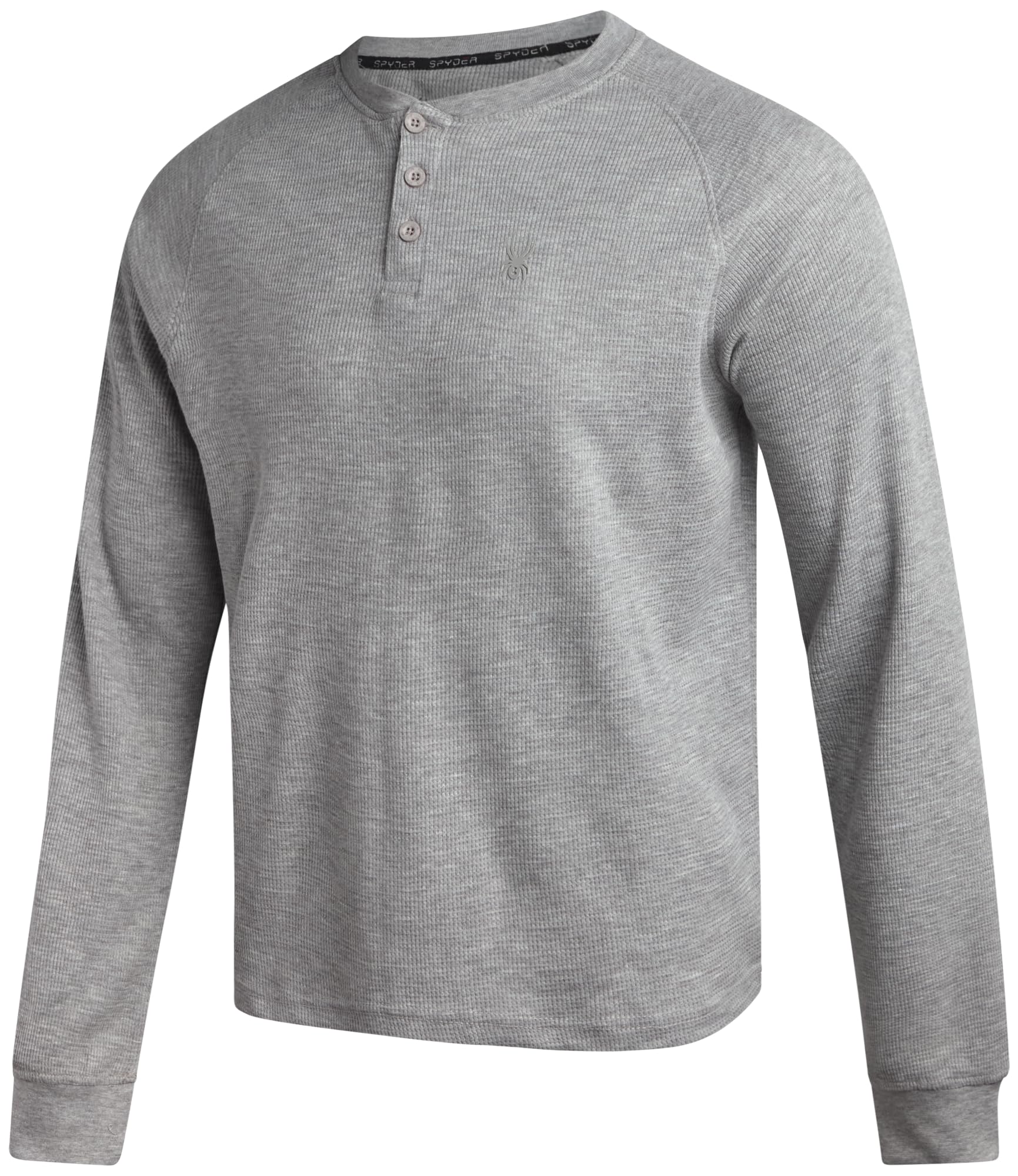 Spyder Mens Long Sleeve Shirt - Soft & Breathable Cotton-Blend UPF30+ Pullover Waffle Henley Shirts for Men, Sharkskin, Medium