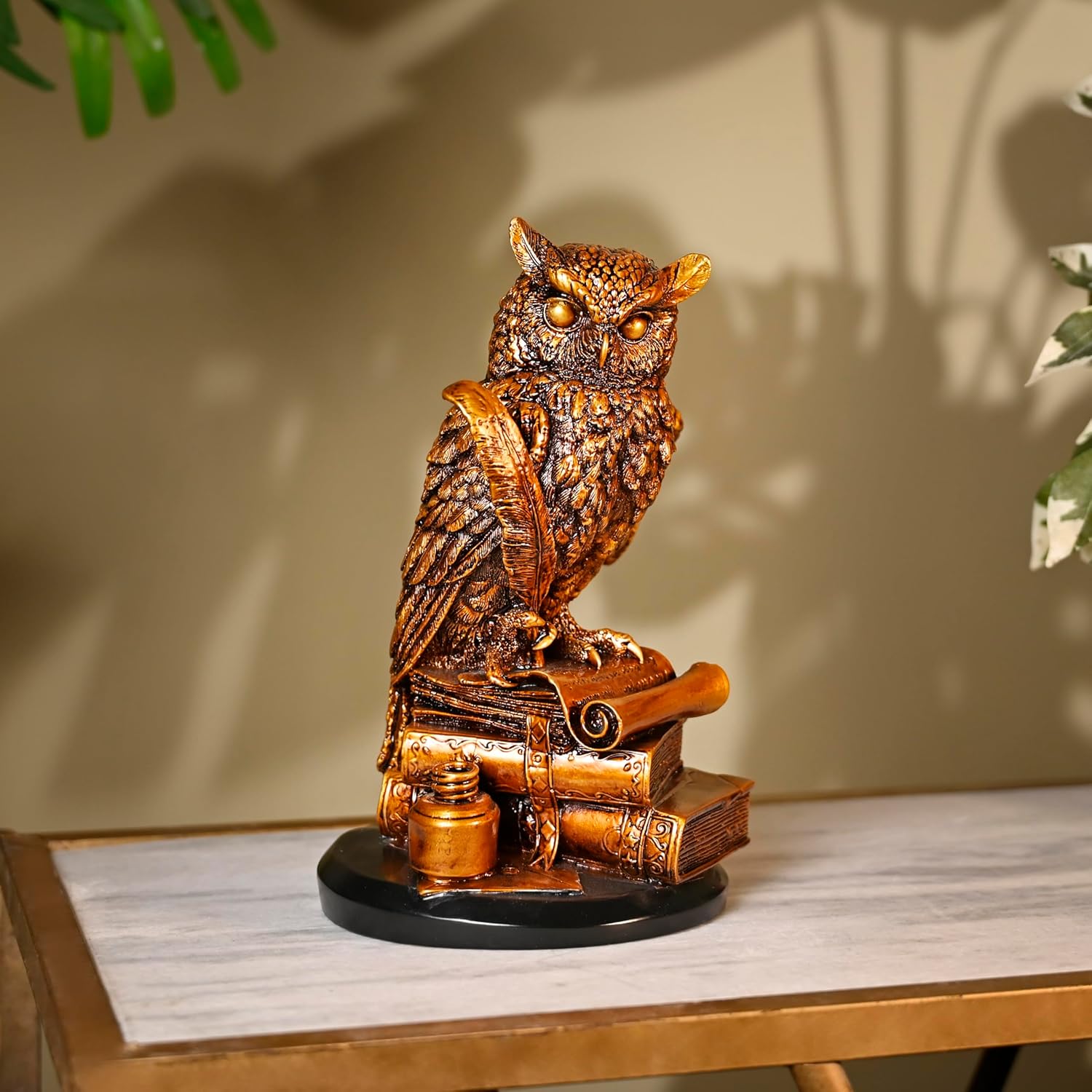 Artarium Horned Owl Figurine Statue (8.6 Inch), Owl of Wisdom Decorative Sculpture for Home Office Desk Decor, Tabletop Collectible & Gift - Antique