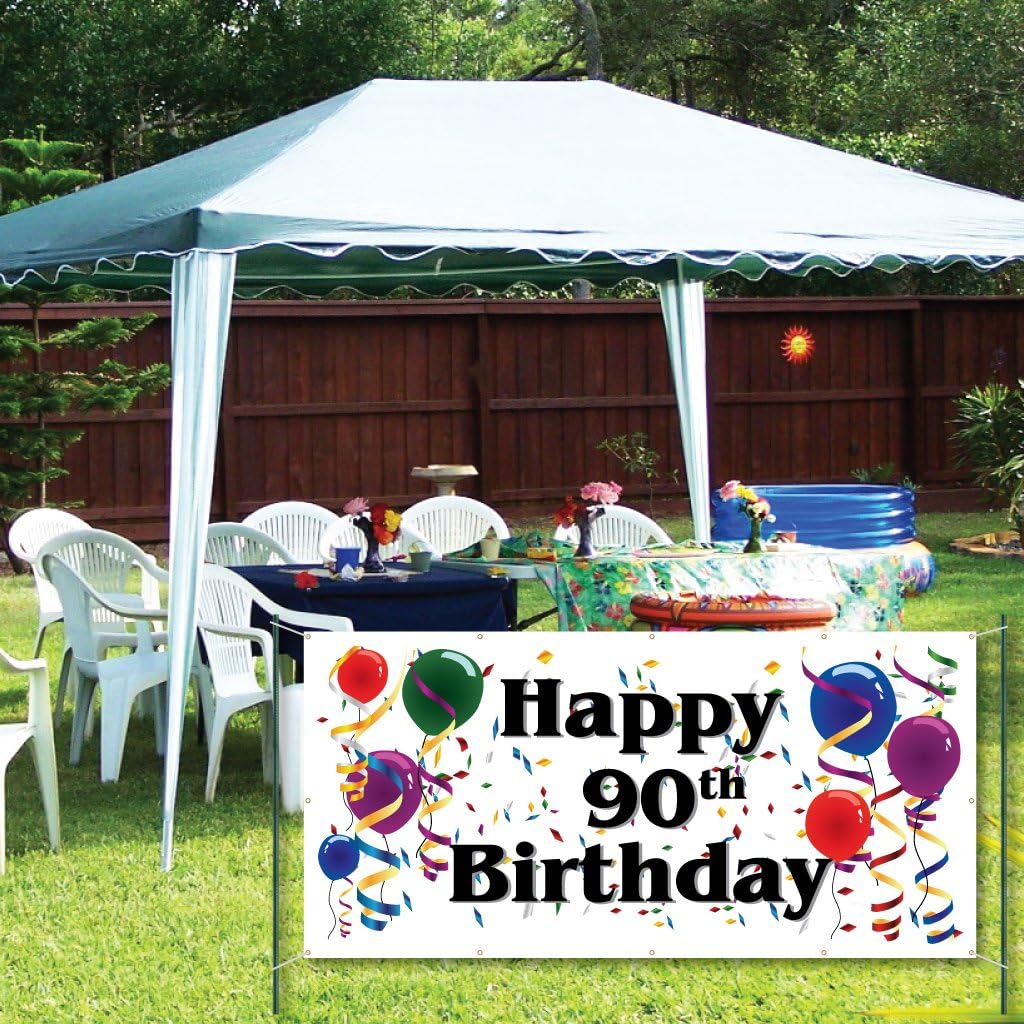 VictoryStore Waterproof Banners: Happy 90th Birthday 2 feet X 4 feet Vinyl Banner (2x4 Feet)