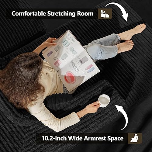 Vista 7 de Bashaw Sofá modular de 108 pulgadas con diván en forma de L, moderno sofá modular tapizado para sala de estar y dormitorio, no requiere montaje Negro