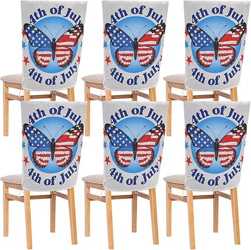 Juego de 6 fundas decorativas para el respaldo de la silla del Día de la Independencia del 4 de julio, diseño de mariposas rojas y azules para el